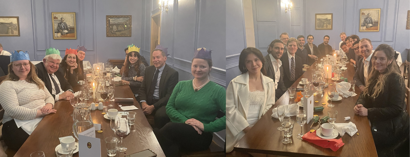 Photo collage showing MSt students attending a College Christmas dinner