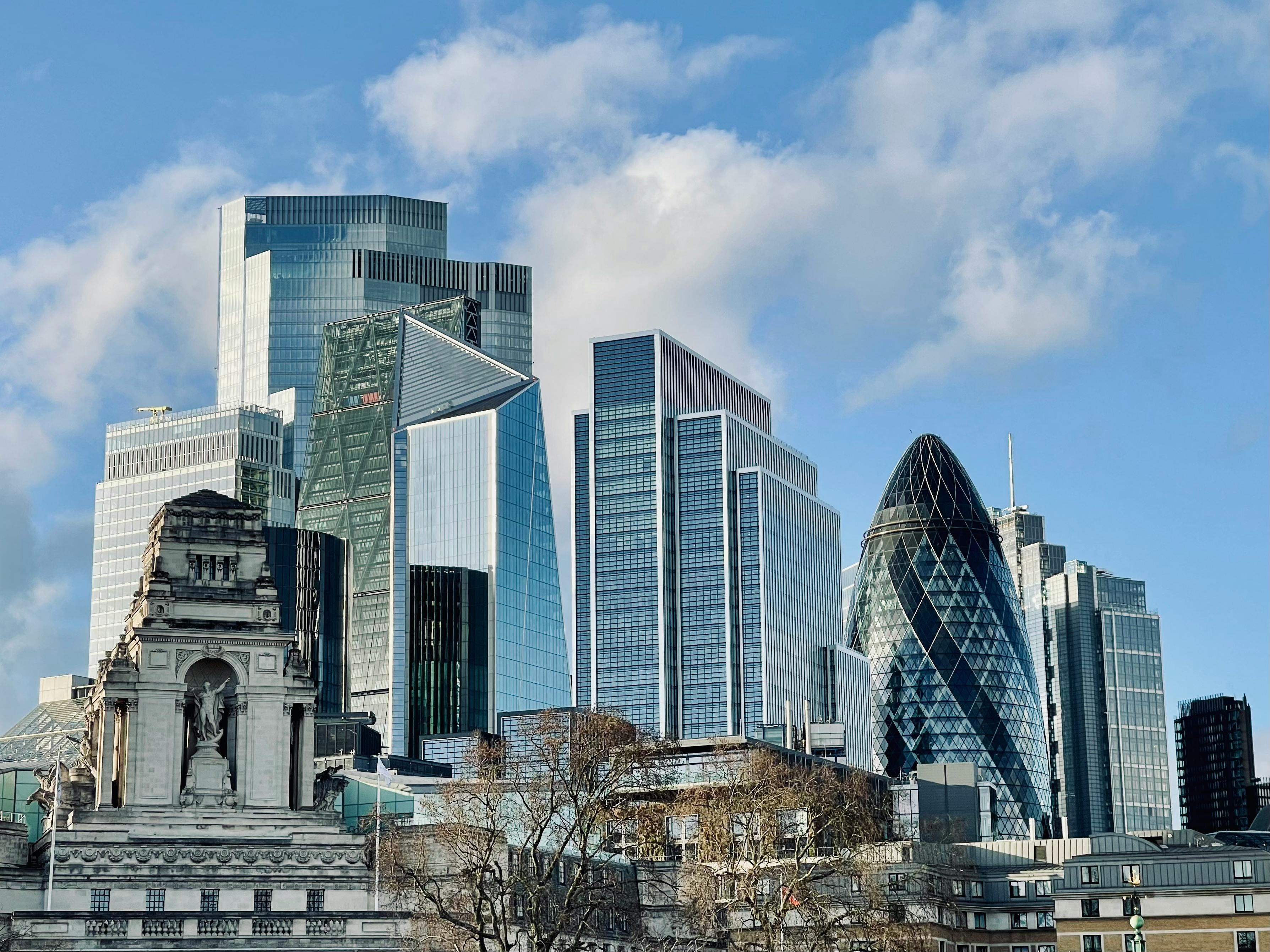 Modern skyscrapers in London's financial district